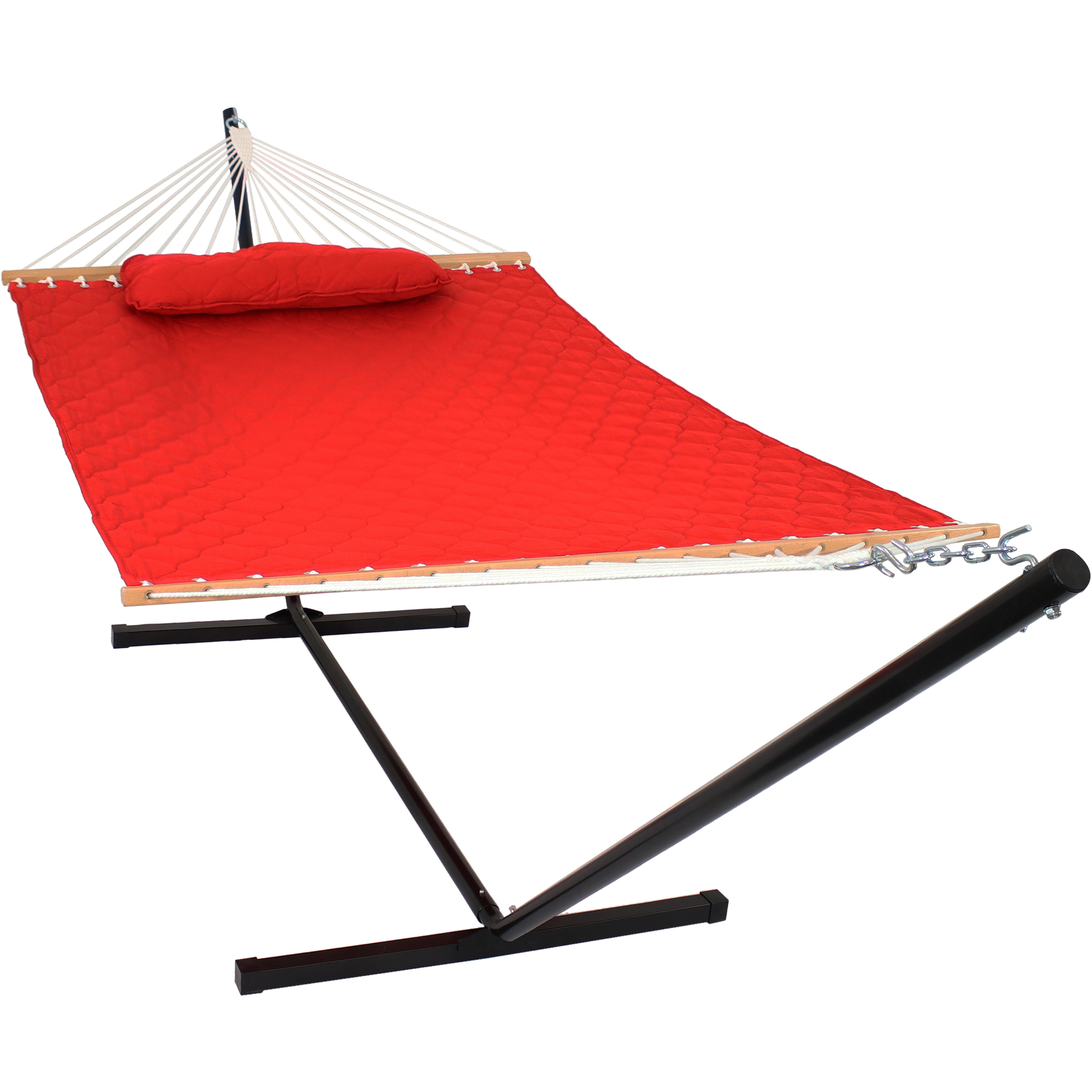 Sunnydaze Decor, Quilted Spreader Bar Hammock with 12ft. Stand - Red, Color Red, Capacity 350 lb, Material Polyester, Model# LY-QDFH-RED-COMBO